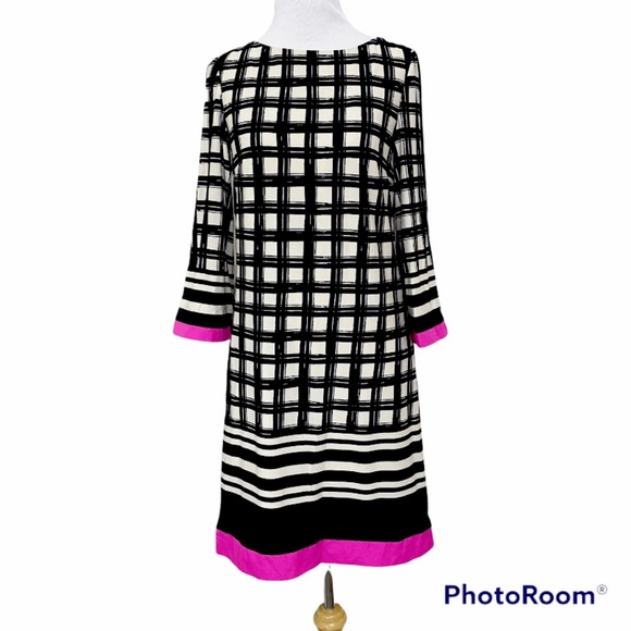 Eliza J Dresses & Skirts - 🎆NEW YEARS SALE🎇 Eliza J Dress Size 6 Black & Tan with Pink Stripe 3/4 Sleeve
